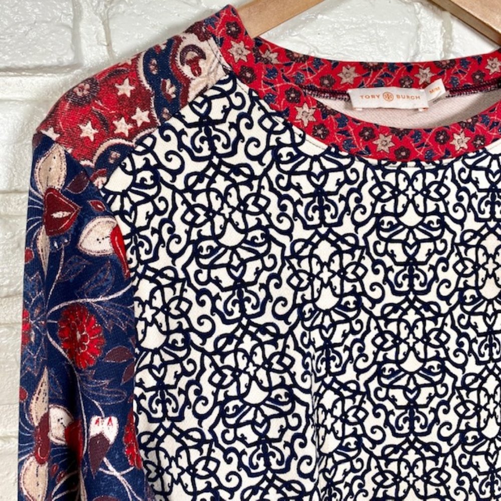 TORY BURCH European Folklore French Terry Pullover Sweatshirt Med MSRP $325